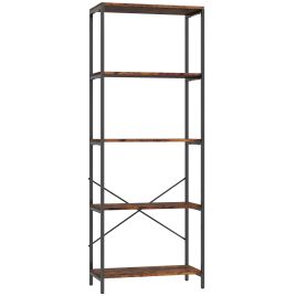 FEREDON 5-Tier Bookshelf, Industrial Bookcase with Metal Frame - Rustic Brown and Black