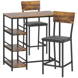 CLYVARRA Rectangular 3 Piece Compact Bar Table and Stool Set - Brown and Black