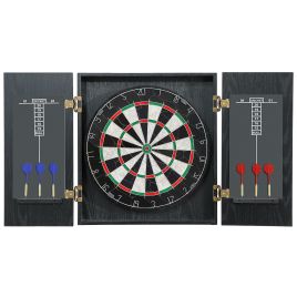 MORVALIS Bristle Dartboard with Cabinet and 6 Steel Tip Darts - Black