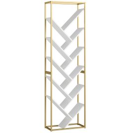 VELVEN 10 Shelf Modern-Style Bookshelf - Gold and White