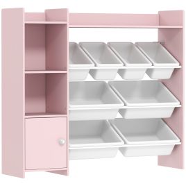 VELLCRESTOR Toy Storage Cabinet with 8 Removable Bins and Storage Shelves - Pink
