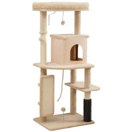 YLVAROS Cat Tree with Scratching Posts and Cat Bed 132cm - Beige