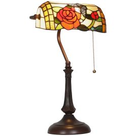 QYLENNE Tiffany Style Rose and Butterfly Table Lamp - Red