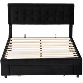 XERYTHRA Double Ottoman Storage Bed with Front Drawer - Black