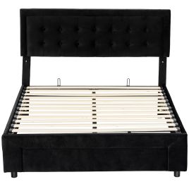 XERYTHRA Kingsize Ottoman Storage Bed with Front Drawer - Black