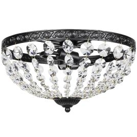 THALENYX 168 Octagonal Beads Crystal Chandelier with 2 Light Flush Mount - Black