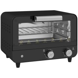 ELVANNE Small Toaster Oven 12L Multifunction Mini Countertop with Glass Door, Adjustable Temperature and Timer - Black