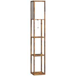 FORLEWYN Floor Lamp with Shelves, 4 Layer, USB Ports, 3 Colour Temperature - Rustic Brown