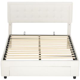 XERYTHRA Double Ottoman Storage Bed with Front Drawer - Cream