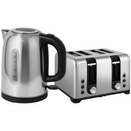 DORVIK Kettle and Toaster Set 1.7L 3000W Rapid Boil Jug with Otter Thermostat, Limescale Filter, 4 Slice Toaster, 7 Browning Controls, Crumb Tray and LED Strip - Silver