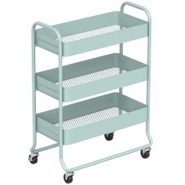 WALVORN 3-Tier Storage Trolley on Wheels with Rolling Utility Cart and Mesh Backets - Green