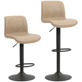FRAELYNNE Leather Bar Stools Set of 2 with Footrest - Light Brown