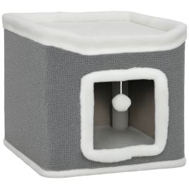 AESMARIS Cat House for Indoor Kittens 2-Level Cat Cave Bed with Fluffy Balls - Grey