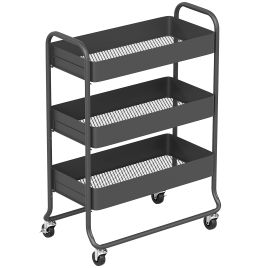 WALVORN 3-Tier Storage Trolley on Wheels with Rolling Utility Cart and Mesh Backets - Black