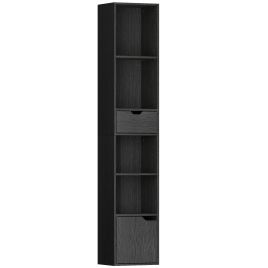 DRAXMERE 6-Tier Bookcase with 1 Drawer and Door - Black