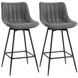 BRADNOR PU Leather Swivel Bar Stools Set of 2 - Grey