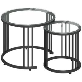 RAINSFORD Round Nesting Coffee Tables Set of 2 - Black
