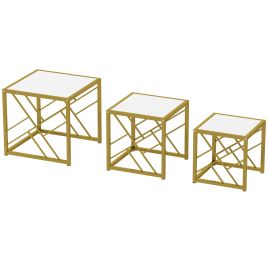 QUORWELL Nesting Coffee Tables Set of 3 with Metal Frame - White