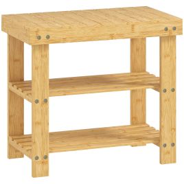 ATHERBY Bamboo Shoe Storage Bench with 2 Shelves - Natural