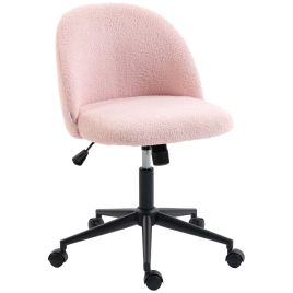 PARWOOD Teddy Fleece Office Chair with Wheels - Pink
