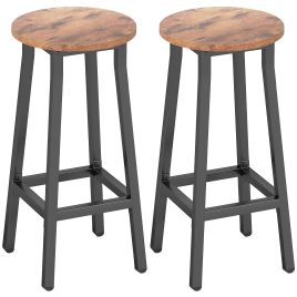 ZENSFORD Industrial Bar Stools Set of 2 with Footrest - Rustic Brown