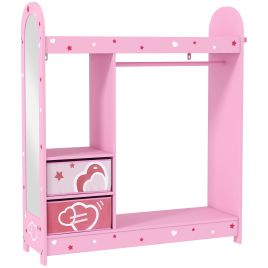 Kids Clothes Rail Wardrobe with Mirror and Shelves - Pink