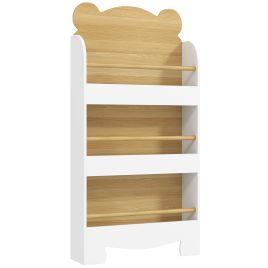 Kids Bookshelf, 3 Tier Children Bookcase Bear Design - White