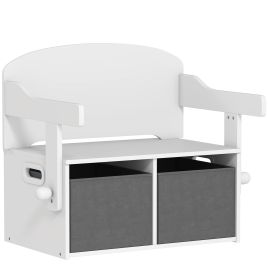 3 in 1 Kids Storage Bench Table and Chair Set - White