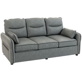 JOWETT Faux Leather 3 Seater Sofa - Grey