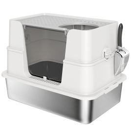 GRAIA ABS Stainless Steel Cat Litter Box - White
