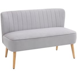 VELARI Wooden 2 Seater Sofa - Light Grey