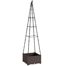 RIVURE Plastic Raised Planter with Trellis - Dark Wood