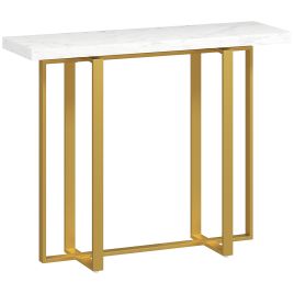 LUXENA Wooden Faux Marble Console Table - White
