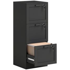 ELIVAN Wooden Lockable Filing Cabinet - Black