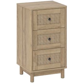 MONORE Oak Finish Chest of Drawers - Tallboy, Small-sized, 3 Drawers, Rattan