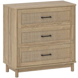 MONARI Oak Finish Chest of Drawers - Medium-sized, 3 Drawers, Rattan