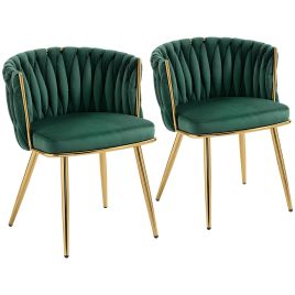 NOVARA Velvet Dining Chair Set - Dark Green