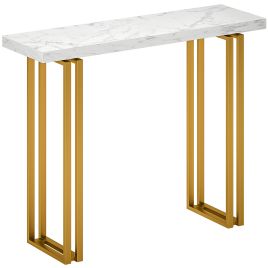 LUXIVO Wooden Faux Marble Console Table - White
