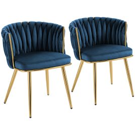 NOVARA Velvet Dining Chair Set - Dark Blue