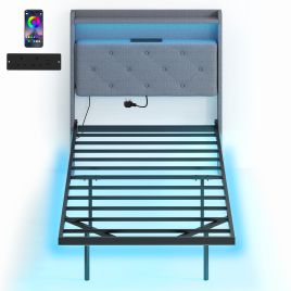 Dormere Single Metal Bedframe with LED Light - Grey