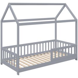 STONLEIGH Kids Single Pine Wood House Bedframe with Guard Rails - Grey