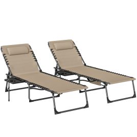 Stadene Beige Fabric Sun Lounger Set of 2 - 60cm