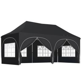 Dorcrof Black Metal 3x6m Pop Up Gazebo Shelter with Sides - 300cm