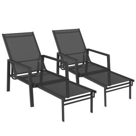 Winmont Black Steel Sun Lounger Set of 2 - 63cm