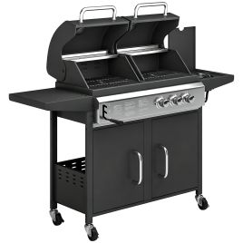 Beliva Black Stainless Steel Barbecue Grill Smoker Combo with Wheels - 60cm