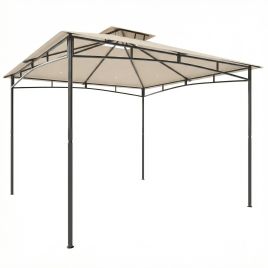 Quaton Khaki Metal 3x3m Gazebo with 2 - Tier Roof - 300cm