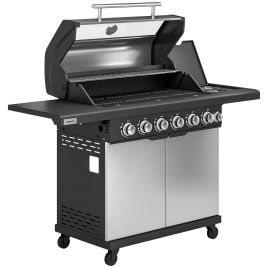 Valbury Silver Glass Barbecue Grill Trolley with Wheels - 146cm