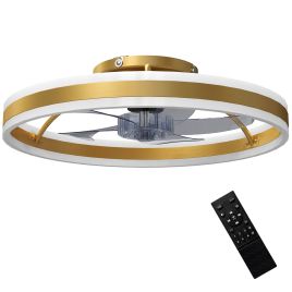 Harloft Gold Tone Steel Fan with Light - 50cm