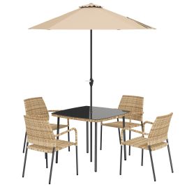 FENWOOD Light Brown 4 Seater Rattan Garden Furniture Set - 90cm