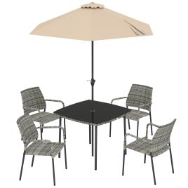 FENWOOD Light Grey 4 Seater Rattan Garden Furniture Set - 90cm